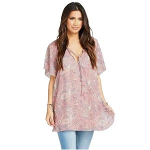 SHOW ME YOUR MUMU Size M Juana Tassel Tunic Paisley Pink Flutter Sleeve